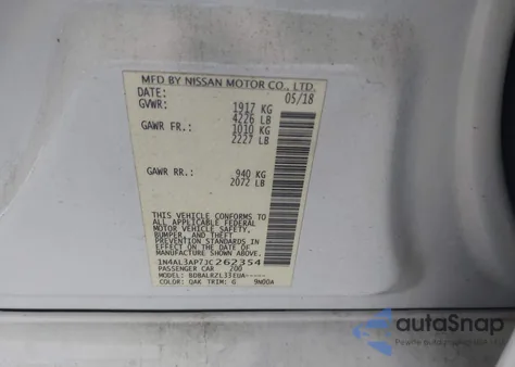 2018 Nissan Altima 2.5 Sl from USA, damaged, VIN 1N4AL3AP7JC262354